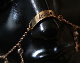 Engraved Gold Drama Cross Chain Nose Armour