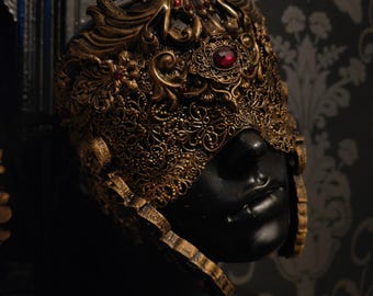 Minerva Mask - Gold Paint, Red Crystals - Ready Made