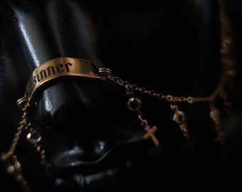 Engraved Gold Sinner Cross Chain Nose Armour
