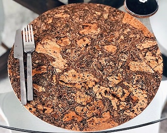 Handmade Natural Eco Friendly Extra Large Cork Circular Placemat With A Diameter Of 35cm, Natural Cork Placemat, Rustic Placemat, Placemat