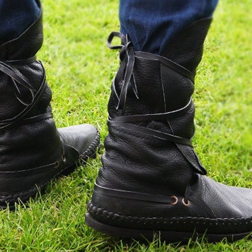 Black Leather Moccasins Moccasin Boots 