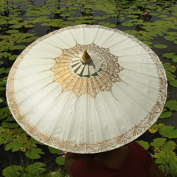 Hand Painted White Waterproof Parasol With FREE Umbrella Bag, White Umbrella, White Parasol, Wedding Umbrella, Wedding Parasol, Parasol