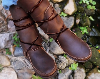 Mocassins en cuir marron, Mocassins pour hommes, Mocassins pour femmes, Bottes Boho pour femmes, Bottes hippies, Mocassin fait à la main, Bottes Viking, Bottes cosplay