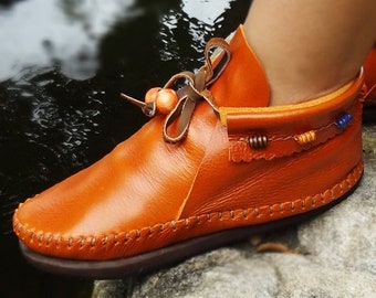Orange Moccasins Moccasin Boots Womens 