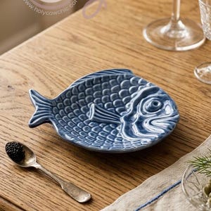 Handmade Blue Ceramic Fish Dish, Small Fish Plate, 11cm Length