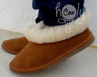 Handmade Brown Sheepskin Slippers, Leather Slippers, Womens Slippers, Mens Slippers, Boho Slippers, Cozy Slippers, Slippers, Adult Slippers