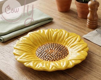 Handgemaakte keramische zonnebloemschotel, kleurrijk bord, diameter 10 inch