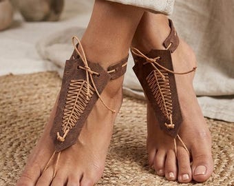 Handmade Vegan Cork Foot Jewelry, Minimalist Brown Barefoot Sandals, Vegan Accessories, Made Portugal