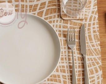 Ensemble de sets de table et sous-verres en liège naturel faits main, vaisselle écologique (44 cm x 30 cm)