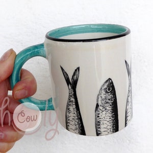 Handmade Ceramic Sardines Fish Cup, Ceramic Tea Mug, Ceramic Coffee Mug, FREE SHIPPING