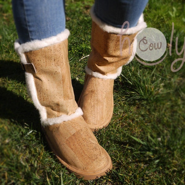 Eco Friendly Brown Vegan Moccasins Made From Cork, Vegan Boots, Cork Shoes, Vegan Brown Shoes, Cork Boots, Vegan Moccasins, Cork Moccasins