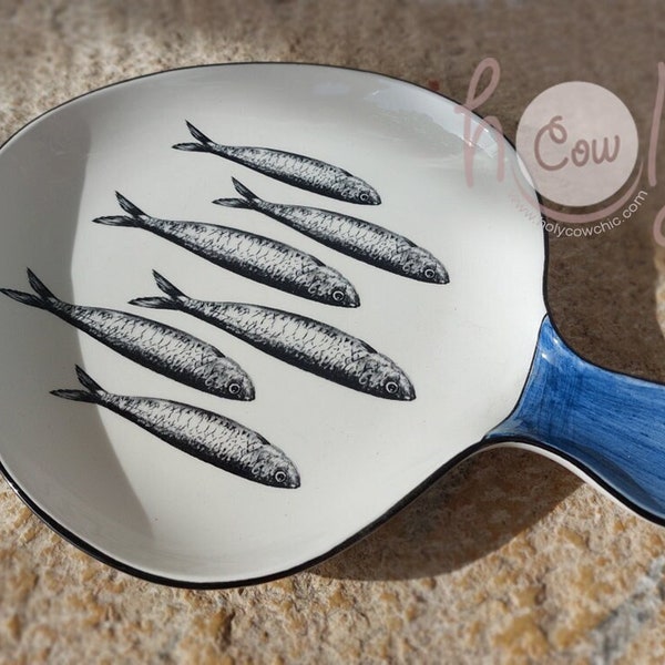 Handmade Ceramic Platter With Decorative Fish Sardines