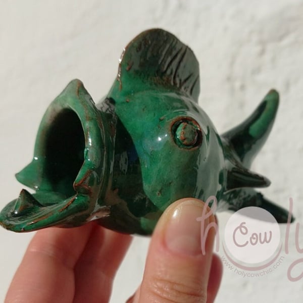 Hand Crafted Small Decorative Ceramic Open Mouth Fish, FREE SHIPPING