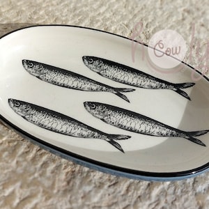 Handcrafted Small Ceramic Bowl With Decorative Fish Sardines, FREE SHIPPING