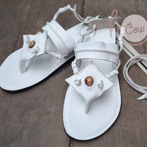 Handmade Leather Sandals With Seashell, White Leather Sandals, Womens Sandals, Boho Leather Sandals, Leather Sandals Women, Hippie Sandals