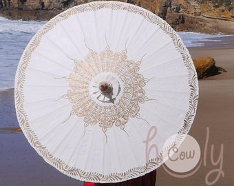 Hand Painted White Waterproof Parasol With FREE Umbrella Bag, White Umbrella, White Parasol, Wedding Umbrella, Wedding Parasol