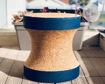 Handmade Eco Friendly Small Brown And Blue Cork End Table Or Stool, Eco Side Table, Cork Stool, Eco Stool, Cork Table, FREE SHIPPING