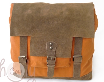 Handmade Large Orange Cotton Canvas And Brown Suede Leather Backpack With a Padded Laptop Section