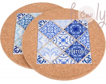 Juego de 2 salvamanteles decorativos de cerámica con base de corcho, 2 soportes para platos calientes, 2 soportes para placas calientes, salvamanteles de cerámica, salvamanteles de cerámica