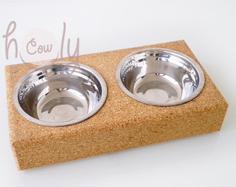 Double gamelle écologique durable en liège et acier inoxydable pour animaux de compagnie, double gamelle écologique pour chien, gamelle pour chiot, gamelle nourriture/eau pour chat