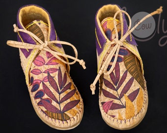 Mocassini floreali vegani ecologici fatti a mano in sughero, scarpe vegane, scarpe in sughero, stivali in sughero, mocassini vegani, mocassini floreali in sughero