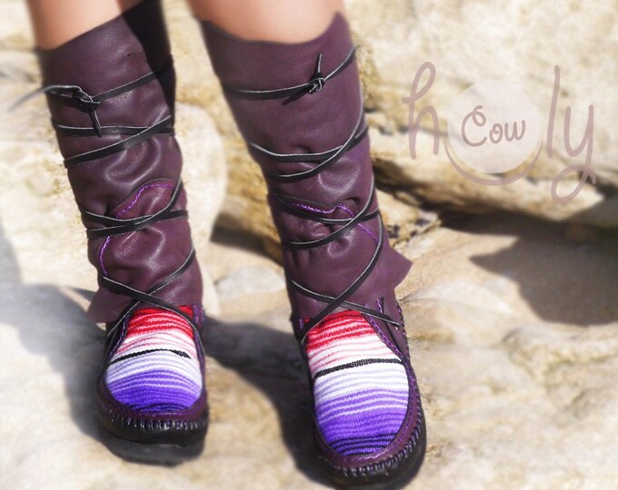 Size 39 Cloth Moccasins Purple and Pink