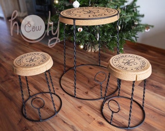 Champagne Tables and Champagne Stools Made From Eco Friendly Cork And Metal, Bar Stool, Bar Table, Eco Furniture, Eco Stool, FREE SHIPPING