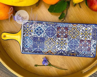 Handmade Ceramic Platter With Decorative Portuguese Tiles