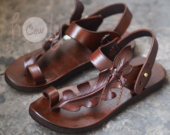 Handmade Brown Leather Leaf Sandals, Womens Sandals, Mens Leather Sandals, Leather Sandals Women, Hippie Sandals, Leaf Sandals, Mens Sandals