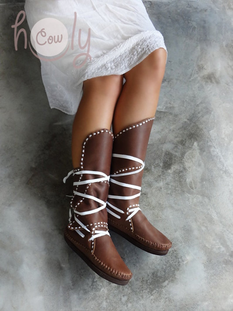 Brown Leather Moccasins Moccasin Boots Womens Moccasins Etsy