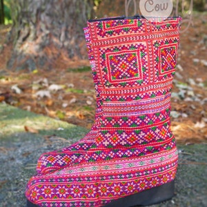 Women's Tribal Vegan Boots, Womens Boots, Tribal Boots, Vegan Boots, Hmong Boots, Hippie Boots, Boho Boots, Pink Boots, Ethnic Boots, Boots image 4