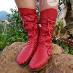 Moccasin, Red Moccasins, Moccasin Boots, Womens Moccasins, Leather Moccasins, Leather Boots, Mens Moccasins, Womens Boots, Red Leather Boots image 2