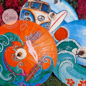 Guarda-sóis coloridos à prova d&#39;água pintados à mão com temas de surf com bolsa guarda-chuva grátis e frete grátis