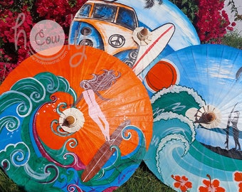Sombrillas coloridas impermeables pintadas a mano con motivos de surf con bolsa de paraguas GRATIS y envío GRATIS