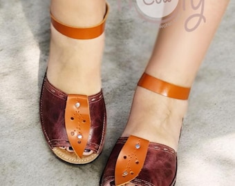 Handmade Purple and Orange Leather Sandals, Boho Sandals, Womens Sandals, Sandals Women, Hippie Sandals, Womens Purple Leather Sandals