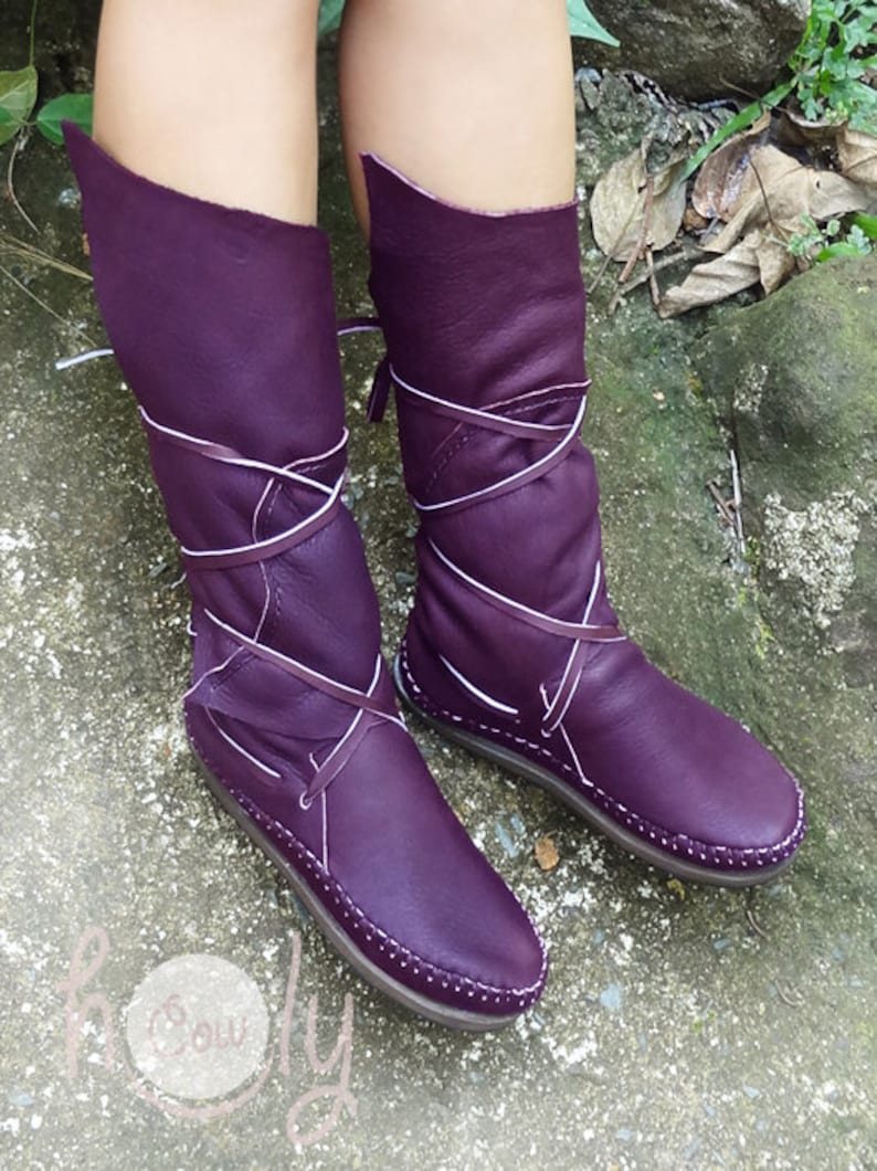 Purple Leather Moccasins, Moccasins Women, Moccasins, Moccasins Men, Moccasin Boots, Womens Moccasins, Leather Moccasins, Womens Boots image 3