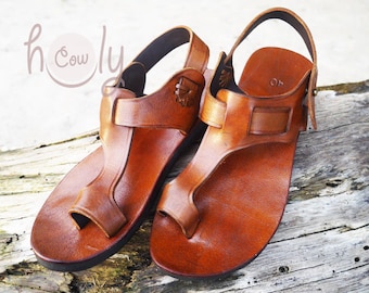 Sandalias de cuero de plena flor hechas a mano, estilo hippie unisex, color marrón, calzado de verano.