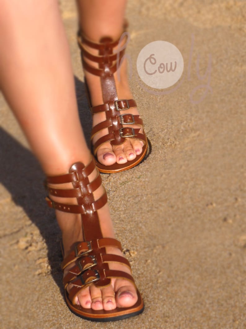 Womens Handmade Brown Leather Gladiator Sandals Womens Etsy