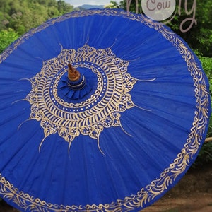 Hand Painted Blue Waterproof Parasol With FREE Umbrella Bag, Blue Umbrella, Blue Parasol, Umbrella, Parasol, Wedding Parasol