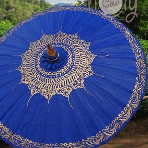 Handgemalter blauer wasserdichter Sonnenschirm mit freiem Regenschirm-Beutel, blauer Regenschirm, blauer Sonnenschirm, Regenschirm, Sonnenschirm, Hochzeits-Sonnenschirm