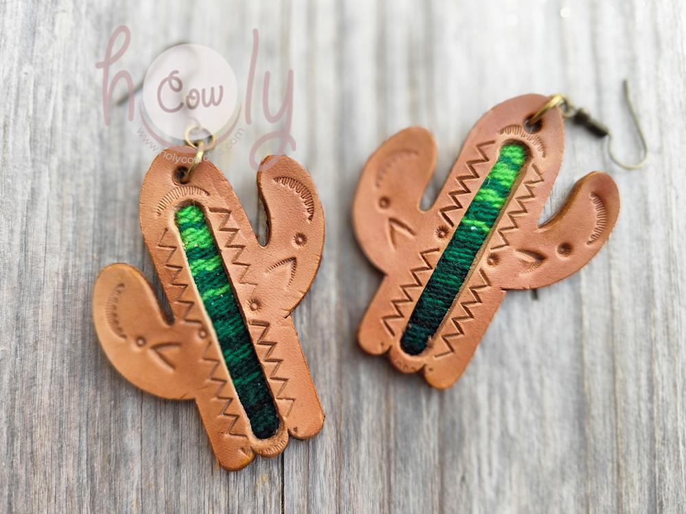 Handmade Soft, Flowy Genuine Leather Cactus Earrings, Leather Cactus Earrings, Serape Earrings, Western Earrings, Boho Earrings, Gift Ideas