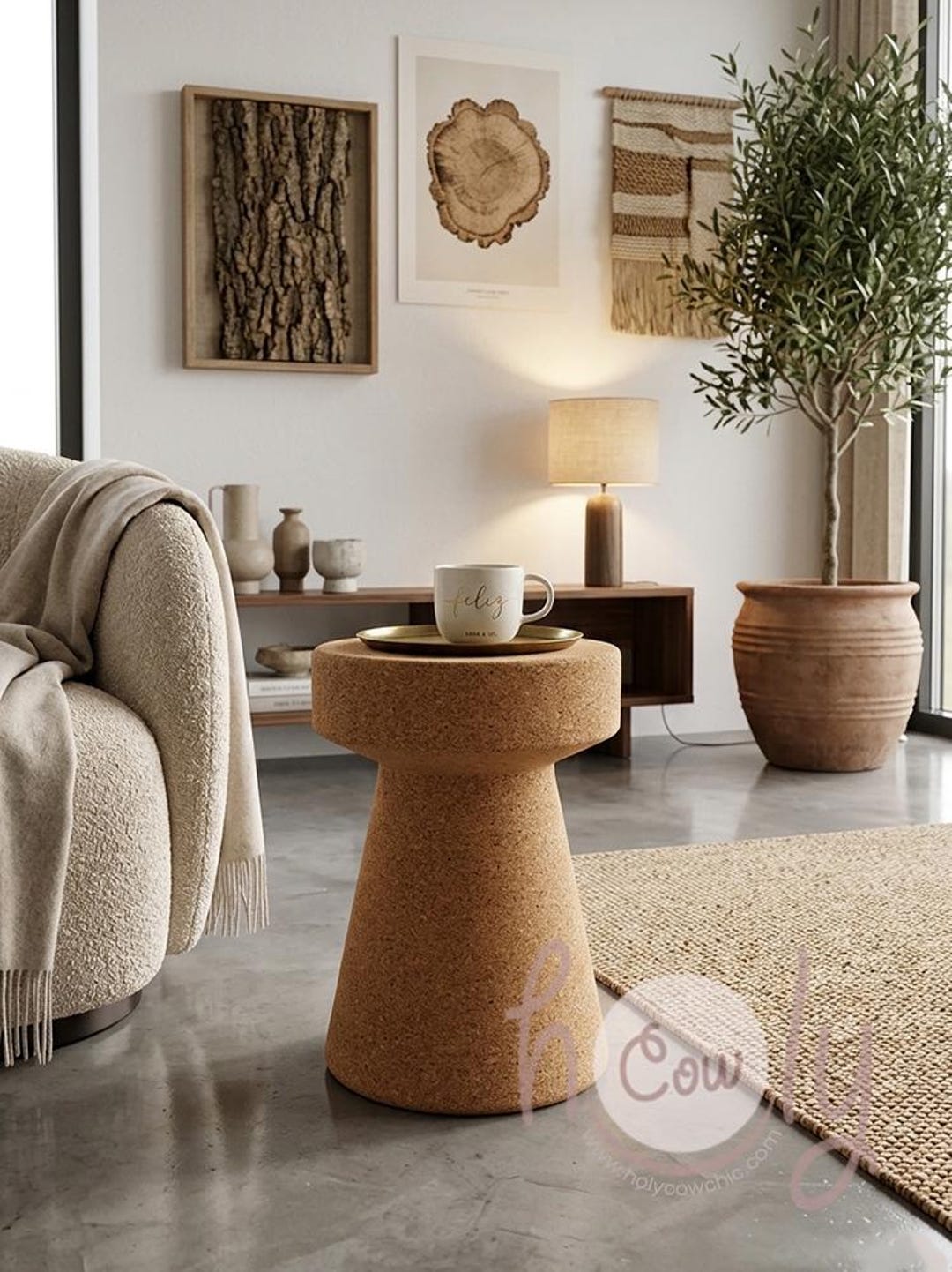 Handmade Cork End Table Stool, Natural Eco Friendly Portuguese Bark Furniture