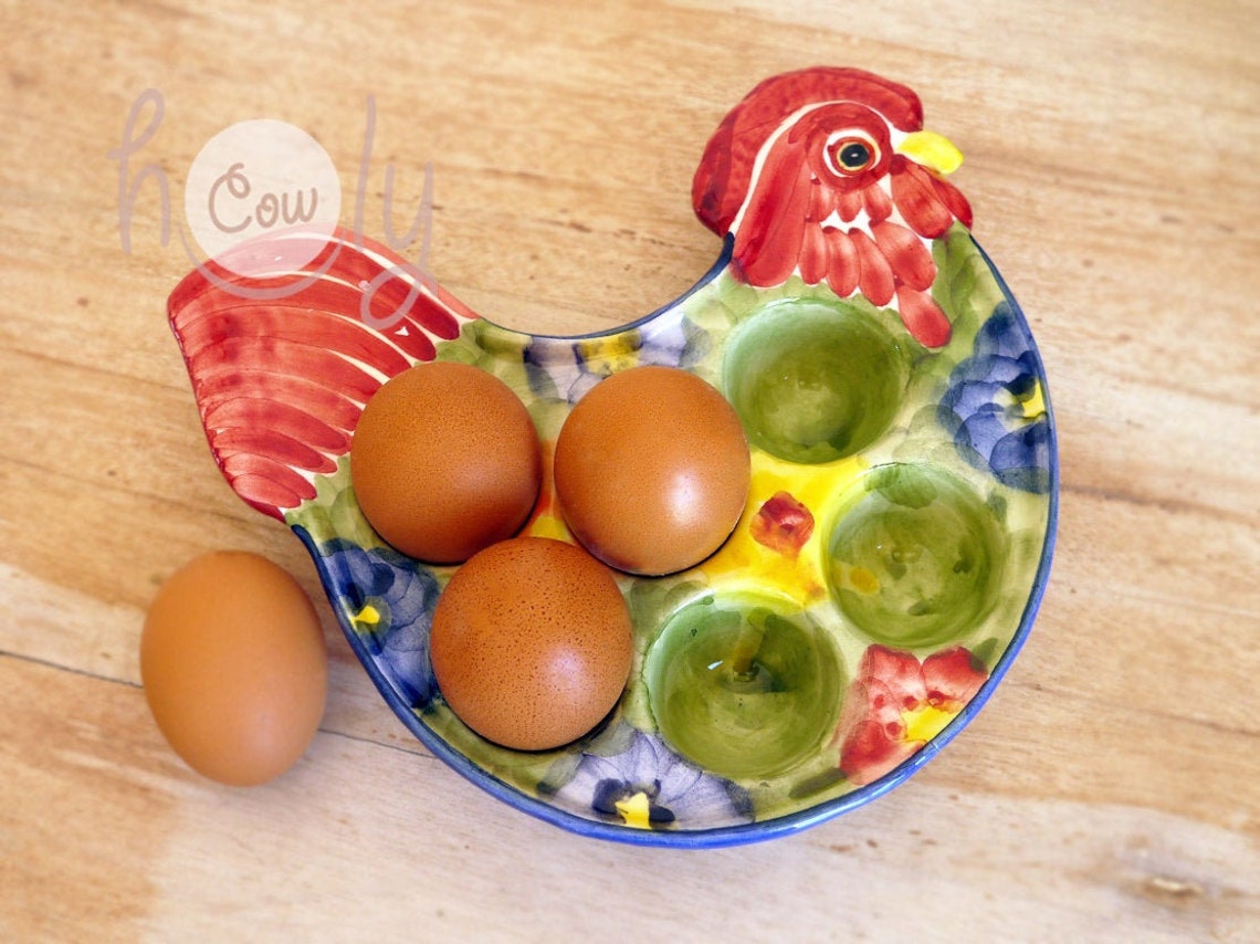 Hand Painted Colorful Ceramic Chicken Egg Holder Etsy