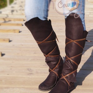Knee High Brown Leather Boots, Knee High Womens Boots, Knee High Leather Boots, Renaissance Boots, Viking Boots, Cosplay Boots, Pirate Boots image 3