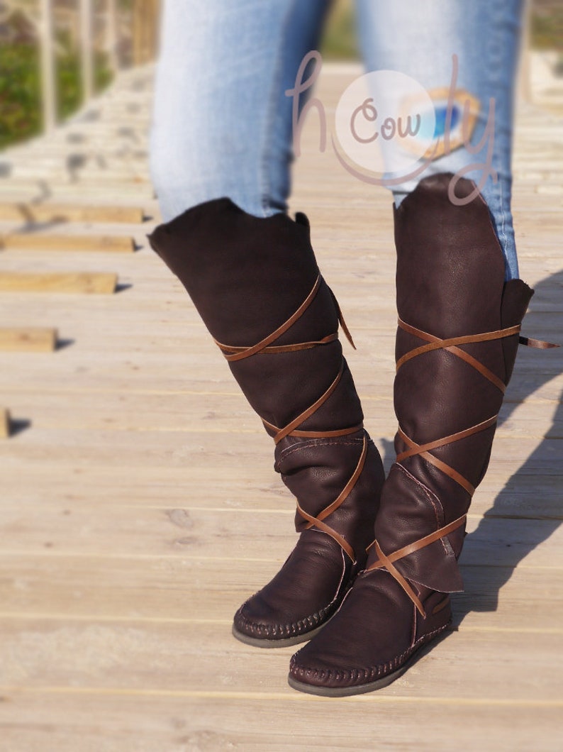 Knee High Brown Leather Boots, Knee High Womens Boots, Knee High Leather Boots, Renaissance Boots, Viking Boots, Cosplay Boots, Pirate Boots image 3
