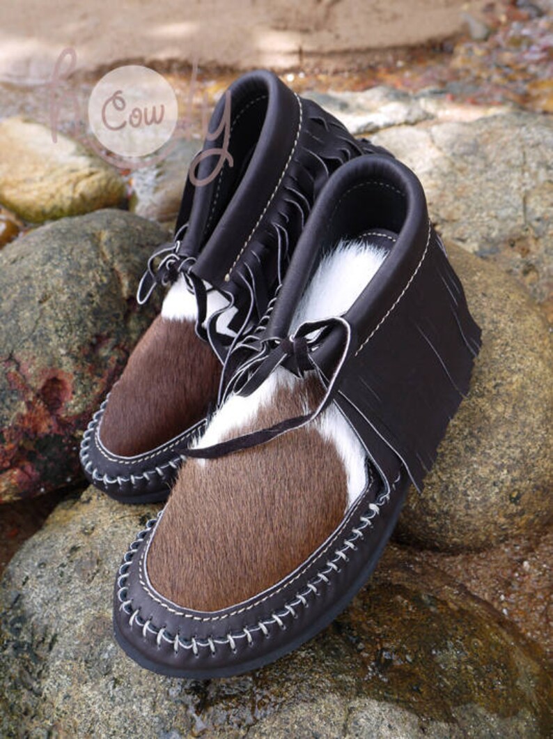 Brown Leather Moccasins With Hairy Cowhide Brown Moccasin Etsy Ireland