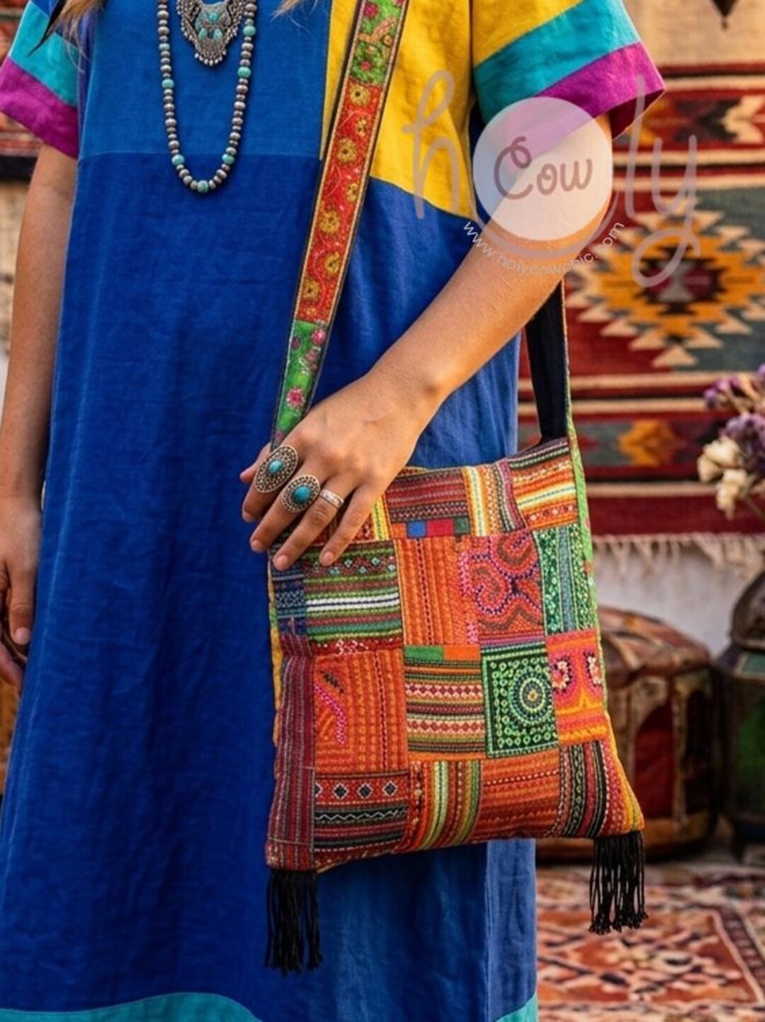 Colorful Tribal Vintage Shoulder Bag, Tribal Bag, Hmong Bag