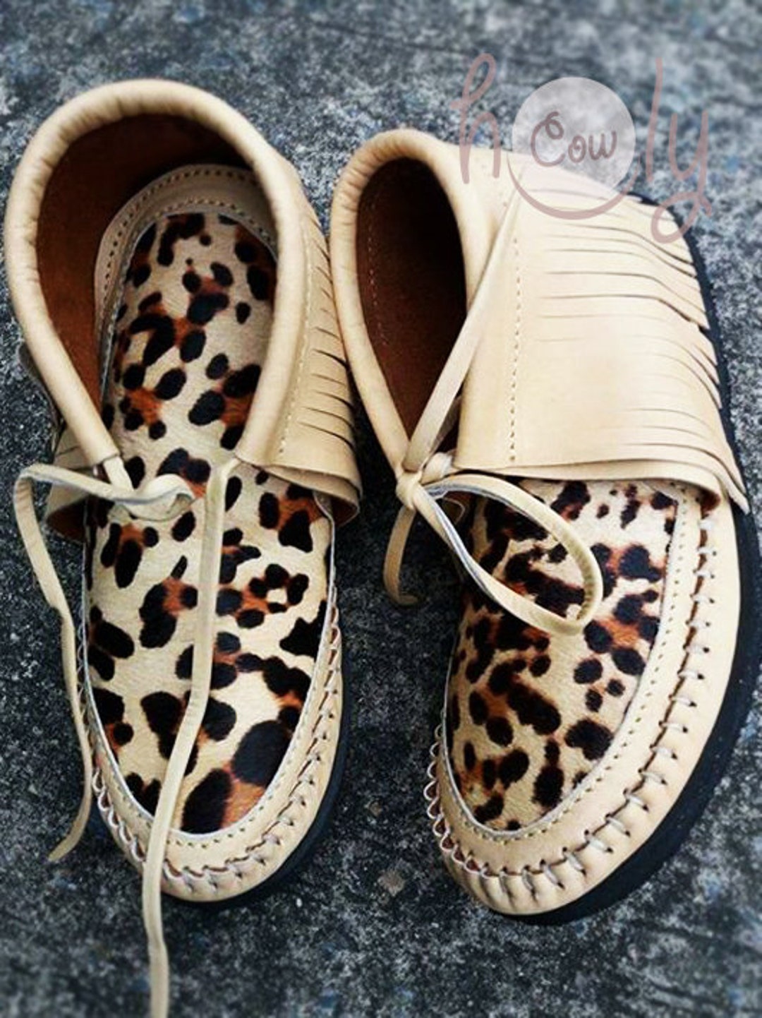 Beige Leather Moccasins, Moccasin Boots With Leopard Print, Boho Womens ...