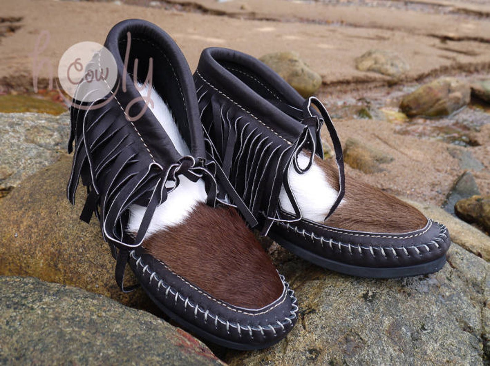 Brown Leather Moccasins With Hairy Cowhide Brown Moccasin - Etsy Ireland