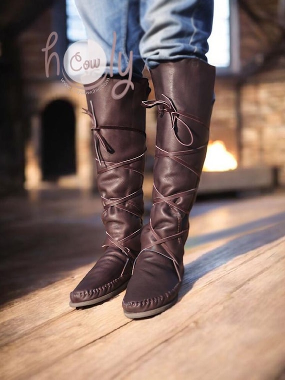 Knee High Brown Leather Boots, Knee High Womens Boots, Knee High